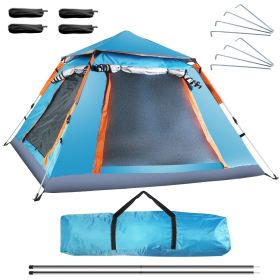 1Pc 4-5 Person Camping Tent With 2 Mosquito Nets Windows Carry Bag Waterproof 7.05x7.05x4.46ft (Color: Blue)