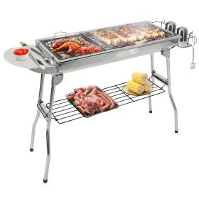 1Pc Foldable BBQ Grill Portable, Charcoal, Stainless Steel For Picnic Camping Yard Cooking (Color: Silver)