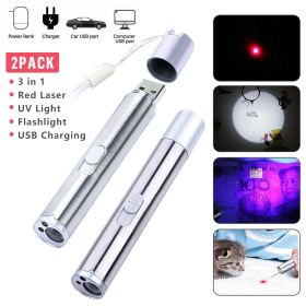 Red Laser Pointer Pen 3-in-1 USB Rechargeable LED UV Flashlight Cat Dog Toy – 2 Pack (Option: 3in1)
