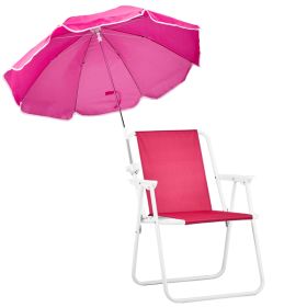 Folding Beach Umbrella Chair – Lightweight Portable Camping Chair 265lbs (Color: Pink)