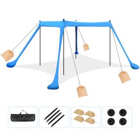 1Pc 5-8 Person Beach Tent 10x10x6.6ft With Sandbag Foldable Poles Carry Bag (Color: Blue)