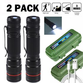 LED Tactical Military Flashlight – USB Rechargeable Mini Zoom Torch (Option: 2PCS)