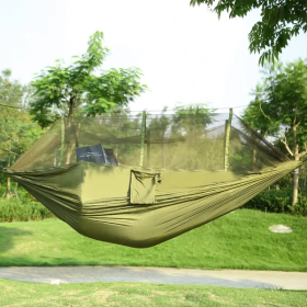 Double Hammock With Max Weight Capacity Of 600 Pounds, Equipped With Mosquito Net, Outdoor Hiking Camping, Swing (Color: Green)