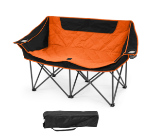 Outdoor Camping Heavy Duty Folding Chair, Oversized Recliner With Armrests, Cup Holder And Carrying Bag, (Option: Black orange)