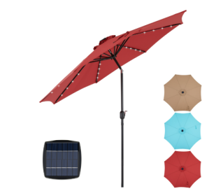 10ft Solar 32 LED Patio Umbrella with Tilt and UV Resistant Fabric (Color: Red)