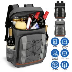 1Pc Cooler Backpack 36 Can Leakproof Insulated Grey-Black With 25L 6.6Gal (Color: grey)