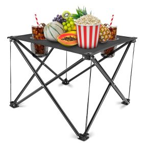 Portable Foldable Camping Table with Cup Holder & Carrying Bag (Option: Black-1Pc)