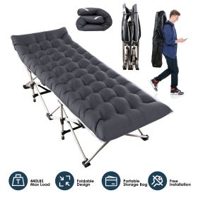 1Pc Folding Camping Cot Portable With 2-Sided Soft Pad 440LBS Max Load (Color: Black)