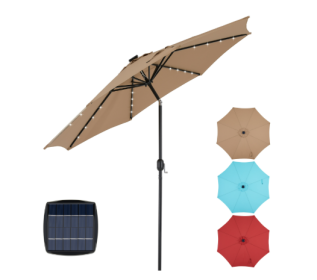 10ft Solar 32 LED Patio Umbrella with Tilt and UV Resistant Fabric (Color: Khaki)