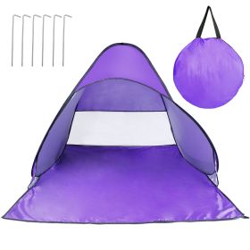 1Pc 2-3Person Beach Tent With Net Window Storage Bag 64.96 X 59.06 X 43.31in Anti-UV Automatic Waterproof (Color: Purple)