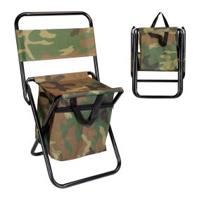 Foldable Camping & Fishing Chair with Backrest and Cooler (Option: Camouflage)