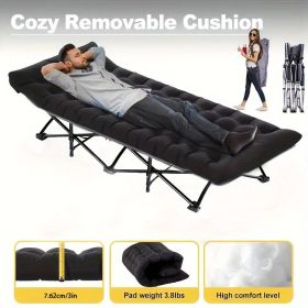 Portable Recliner Black Comfortable Thick Cushion (Color: Black)