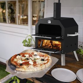 Black Carbon Steel Pizza Oven with Chimney & Foldable Table Legs (Color: Black)