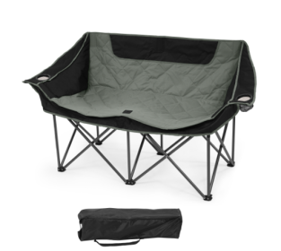 Outdoor Camping Heavy Duty Folding Chair, Oversized Recliner With Armrests, Cup Holder And Carrying Bag, (Option: Black gray)