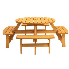 Natural Wood Picnic Table with 4 Integrated Benches (Option: Natural color)