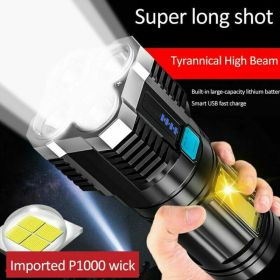 Powerful Tactical LED Flashlight – Quad-Core Super Bright USB Rechargeable (Color: Black)