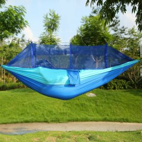 1Pc 600lbs Load 2 Persons Hammock With Mosquito Net Outdoor Hiking Camping Nylon Swing With Strap Hook Carry Bag (Color: Blue)