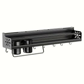 Wall Mounted Camping Kitchen Rack with Cutlery and Spice Storage (Color: Black)