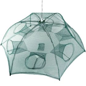 Fishing Trap Net Portable Folded Fishing Bait Trap Shrimp Minnow Crab Bait Net 6 Sides 6 Holes Crayfish Cast Mesh Trap Automatic (Color: Green)