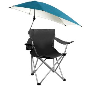 1Pc Foldable Beach Chair With Sun Canopy Cup Holder Carry Bag Adjustable Armrest Detachable Umbrella 220.5lbs Max Load (Color: Black)