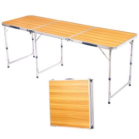 6ft Wood Grain Folding Outdoor Table – Aluminum Alloy Rectangular Tri-Fold 50kg (Option: Wood grain color)