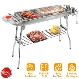 16.7x10x17.7 Inch Portable Foldable BBQ Suitcase Grill Rack (Color: Silver)