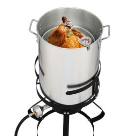 30QT Turkey Pot, 10QT Fish Pot, Four Piece Set, Silver Aluminum Pot (Option: Silver Aluminum Pot Black Hob)