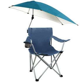 1Pc Foldable Beach Chair With Sun Canopy Cup Holder Carry Bag Adjustable Armrest Detachable Umbrella 220.5lbs Max Load (Color: Blue)
