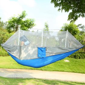 1Pc 600lbs Load 2 Persons Hammock With Mosquito Net Outdoor Hiking Camping Nylon Swing With Strap Hook Carry Bag (Color: grey)